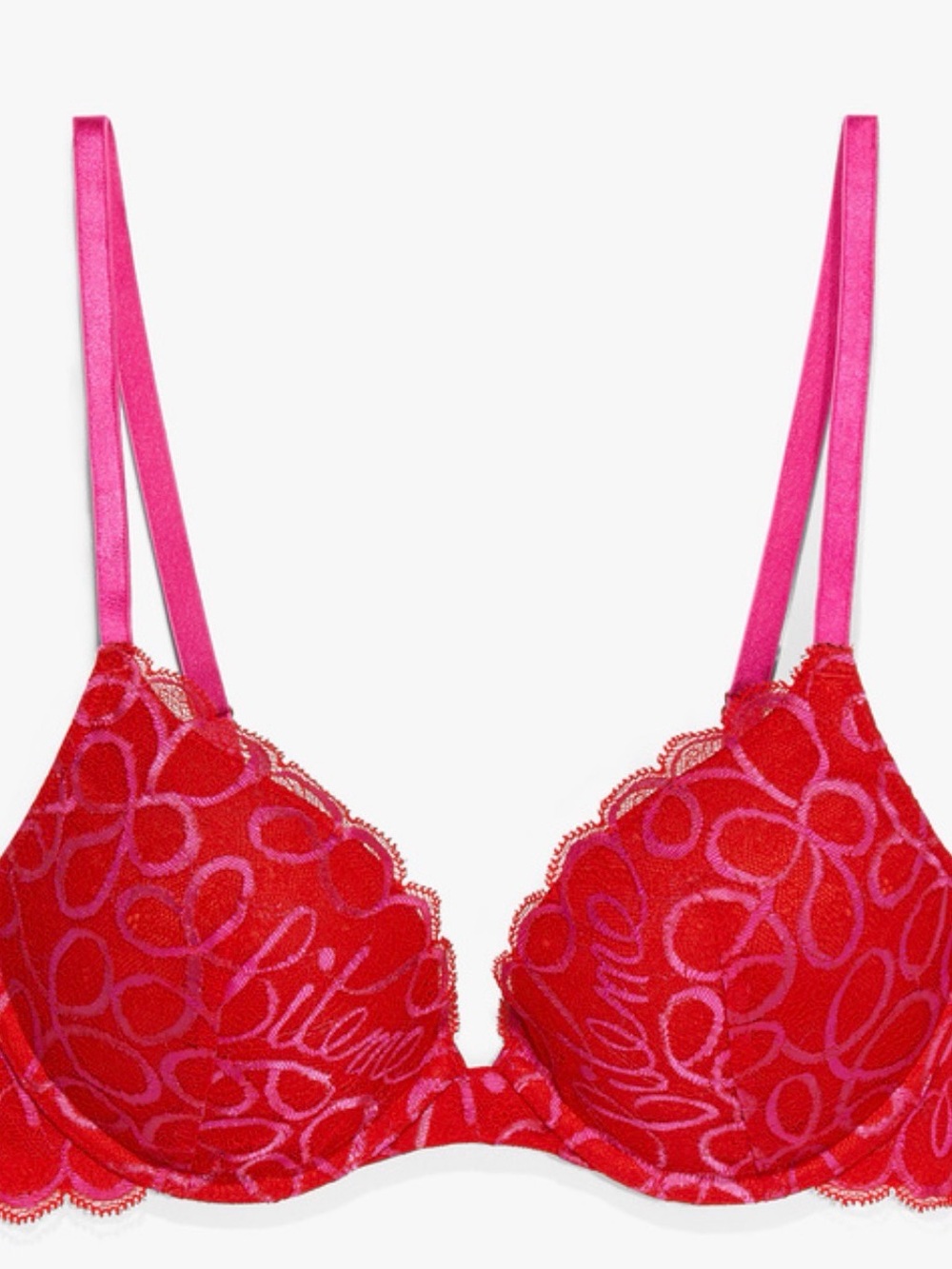 🆕 Savage X Fenty Red Ribbon Lace Push-up Bra - Size: 36D - Picture 2 of 7